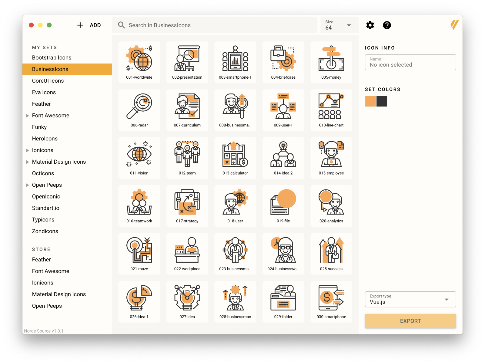 Screenshot of the Norde Source application